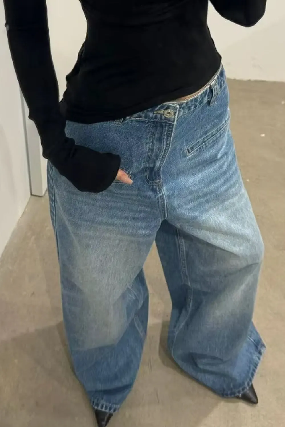 Flytonn-cute winter outfits casual winter outfits christmas outfit party look inspos High Waist Oversized Wide Leg Retro Blue Jeans Pants