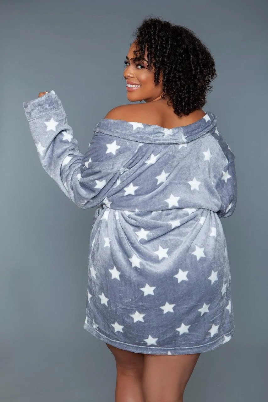 Geovan Plush Robe Dark Grey White