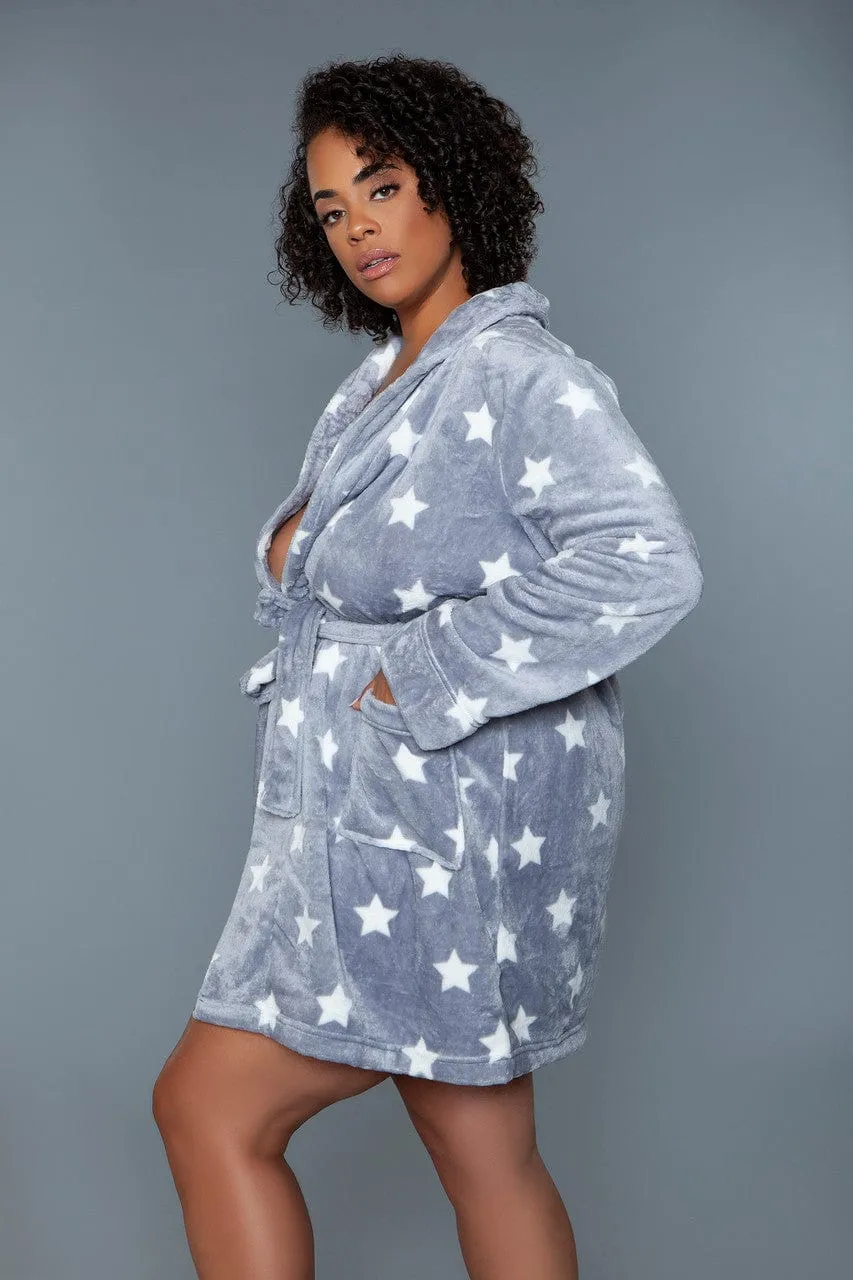 Geovan Plush Robe Dark Grey White