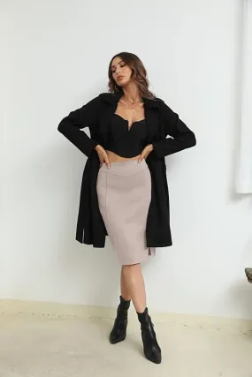 Giolshon Women's Pencil Skirt High Waist Bodycon Faux Suede Side Split Knee Length