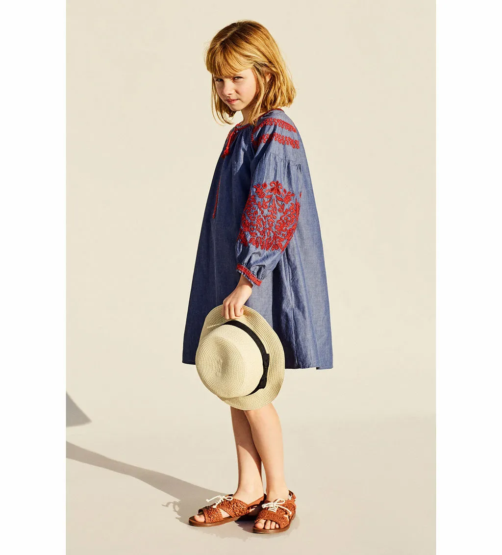 Girls Dress With Embroidered Sleeves
