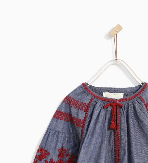 Girls Dress With Embroidered Sleeves