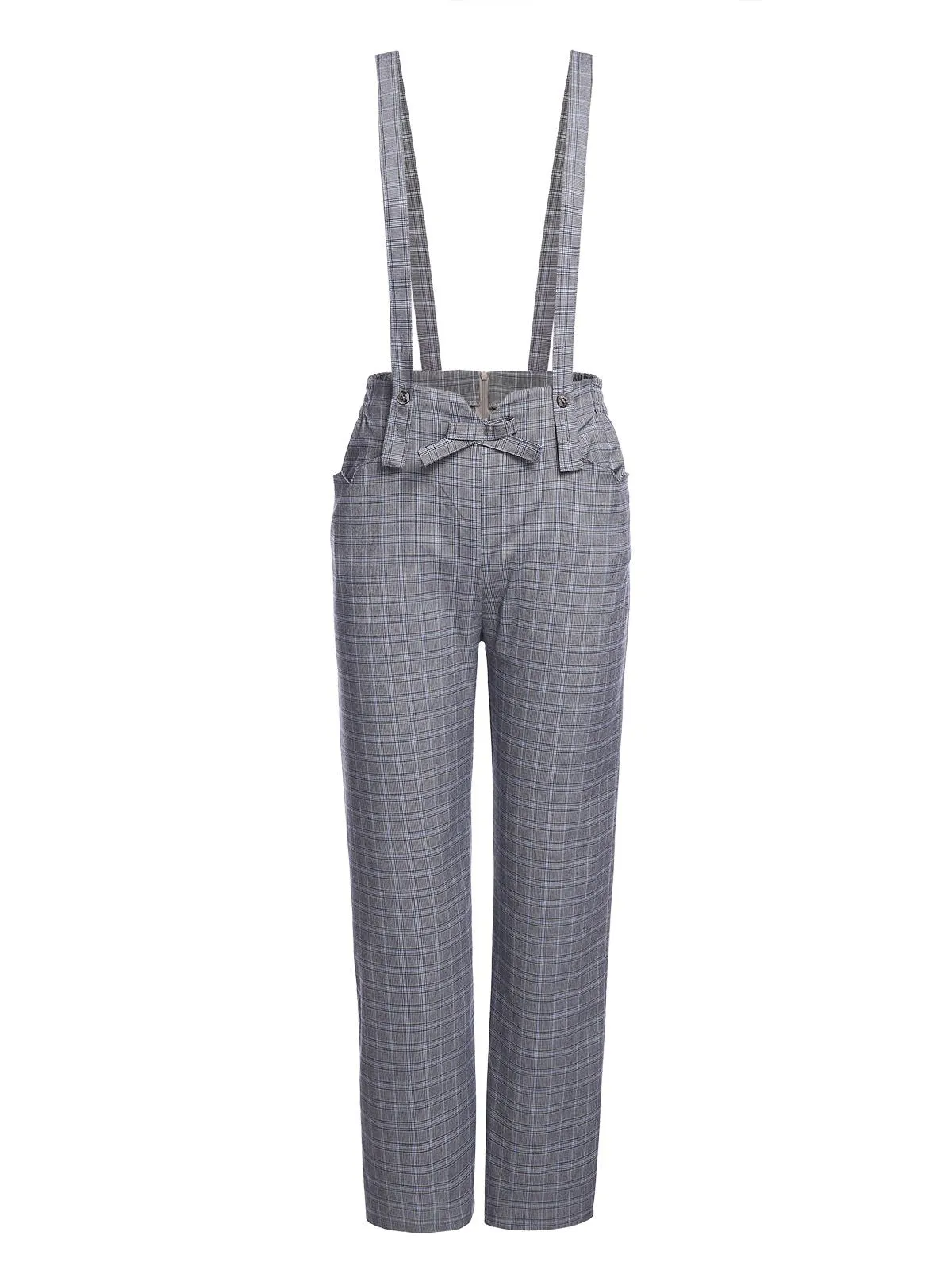 Gray 1950s Plaids Suspender Pants