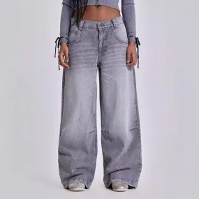 Gray Y2K Washed Distressed Casual Straight-Leg Jeans