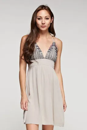 Grey Embroidered Halter Mini Dress