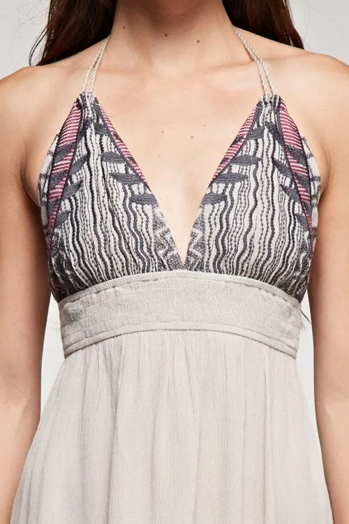 Grey Embroidered Halter Mini Dress