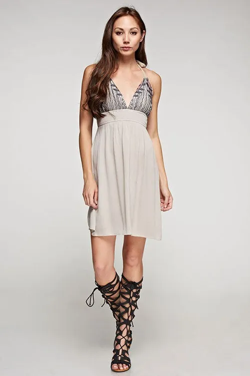 Grey Embroidered Halter Mini Dress