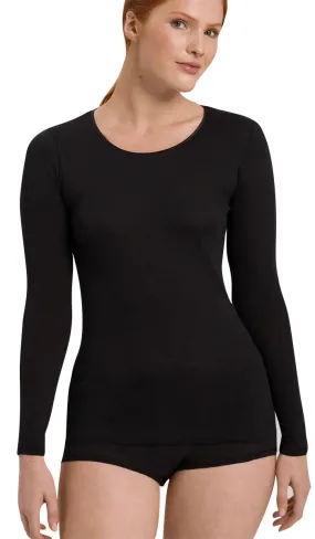 Hanro 100% Cotton Top with Long Sleeve in Black 1620