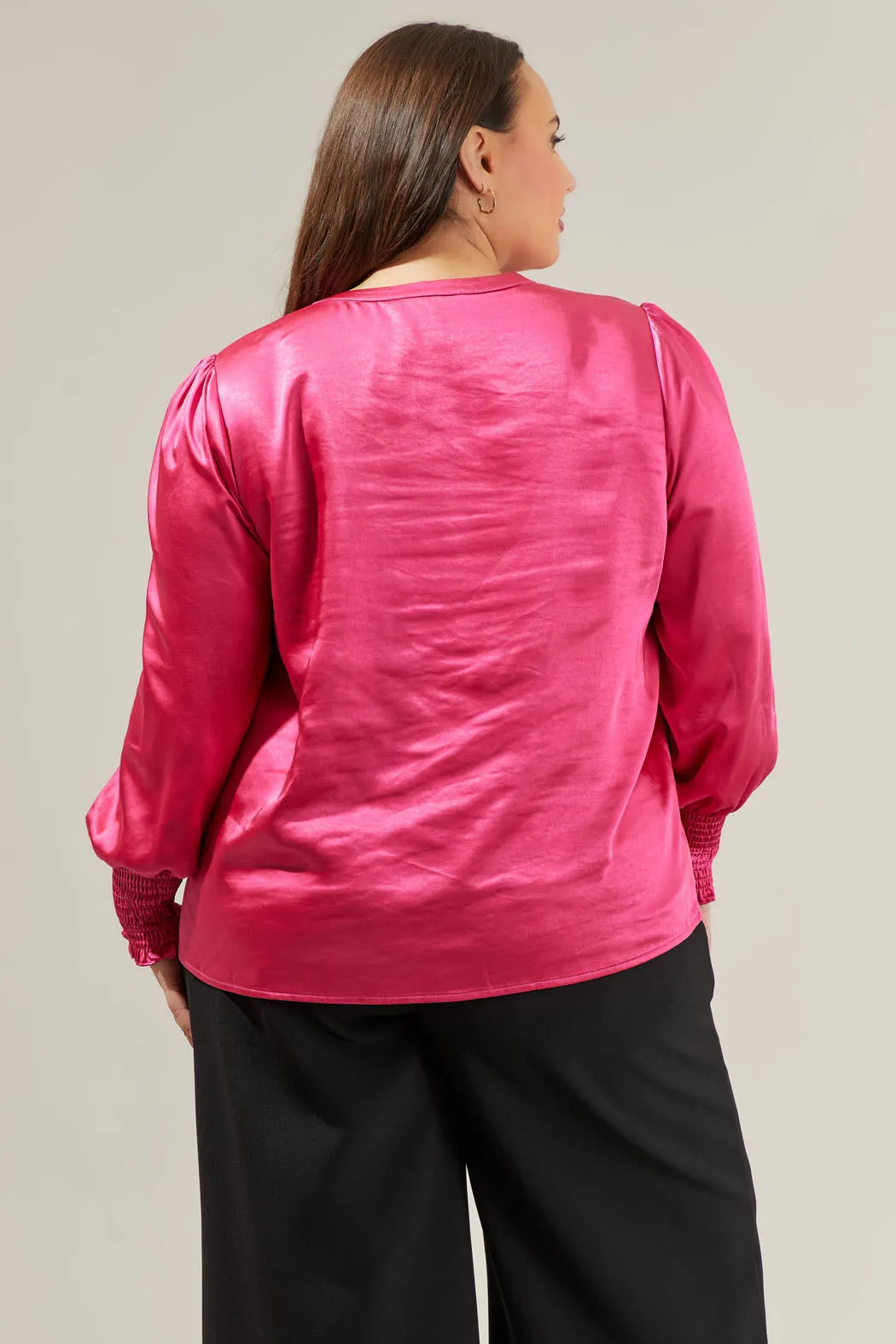 Henley Satin Long Sleeve Blouse Curve