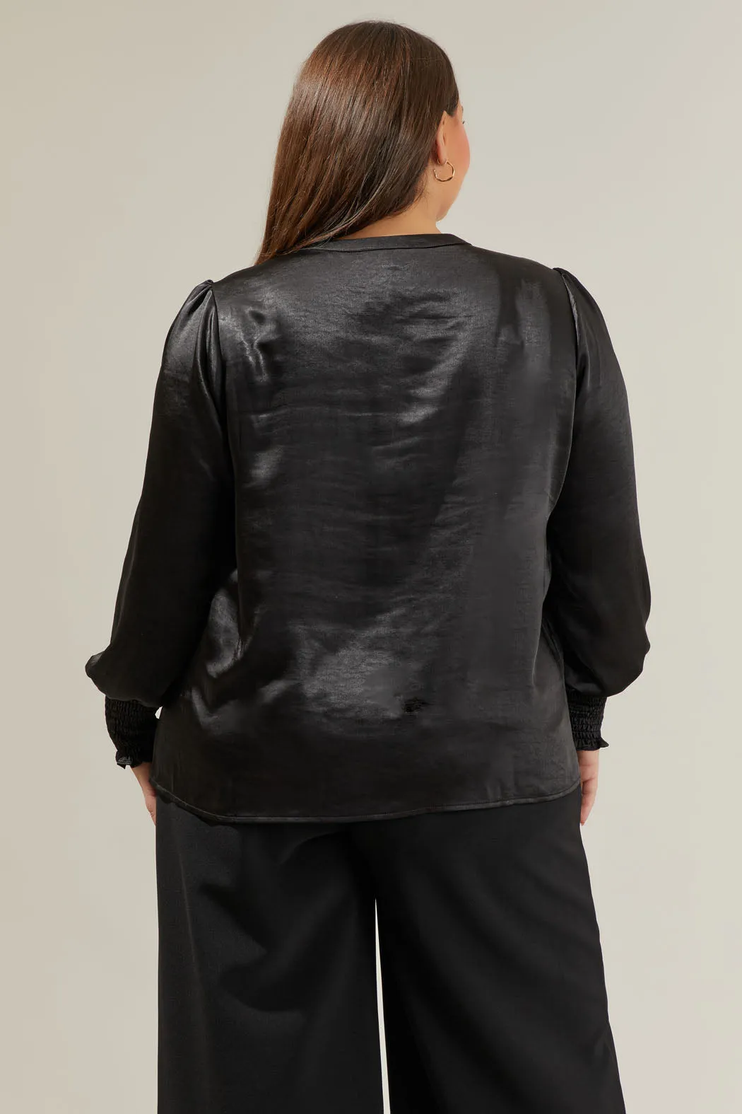 Henley Satin Long Sleeve Blouse Curve