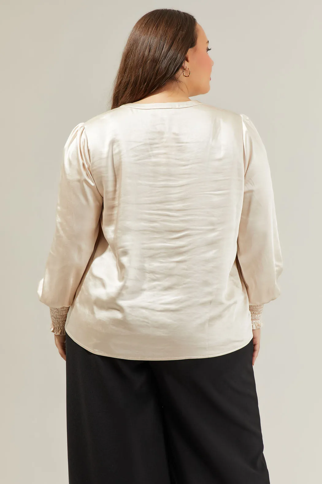 Henley Satin Long Sleeve Blouse Curve