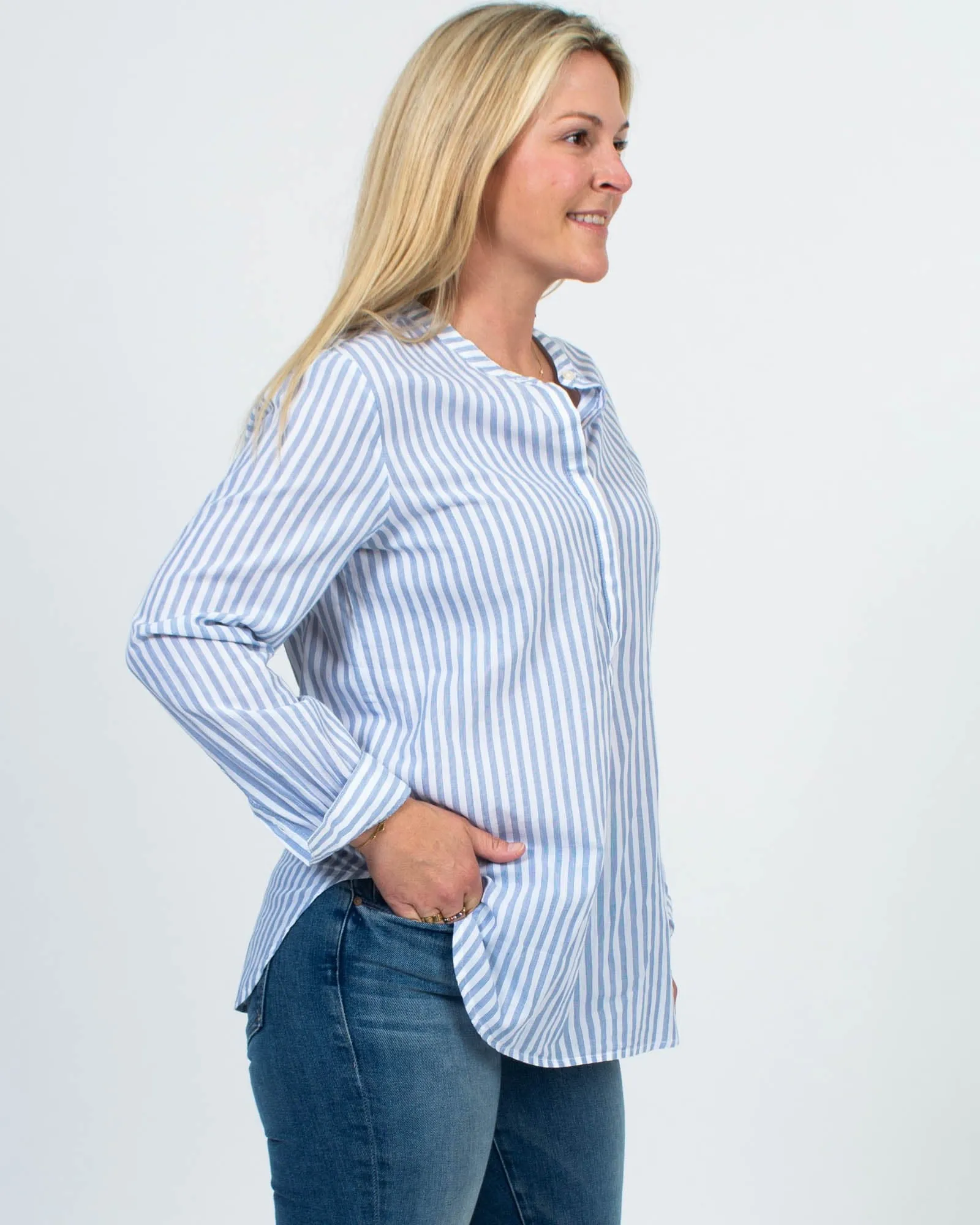 Henley Stripe Pullover Blouse