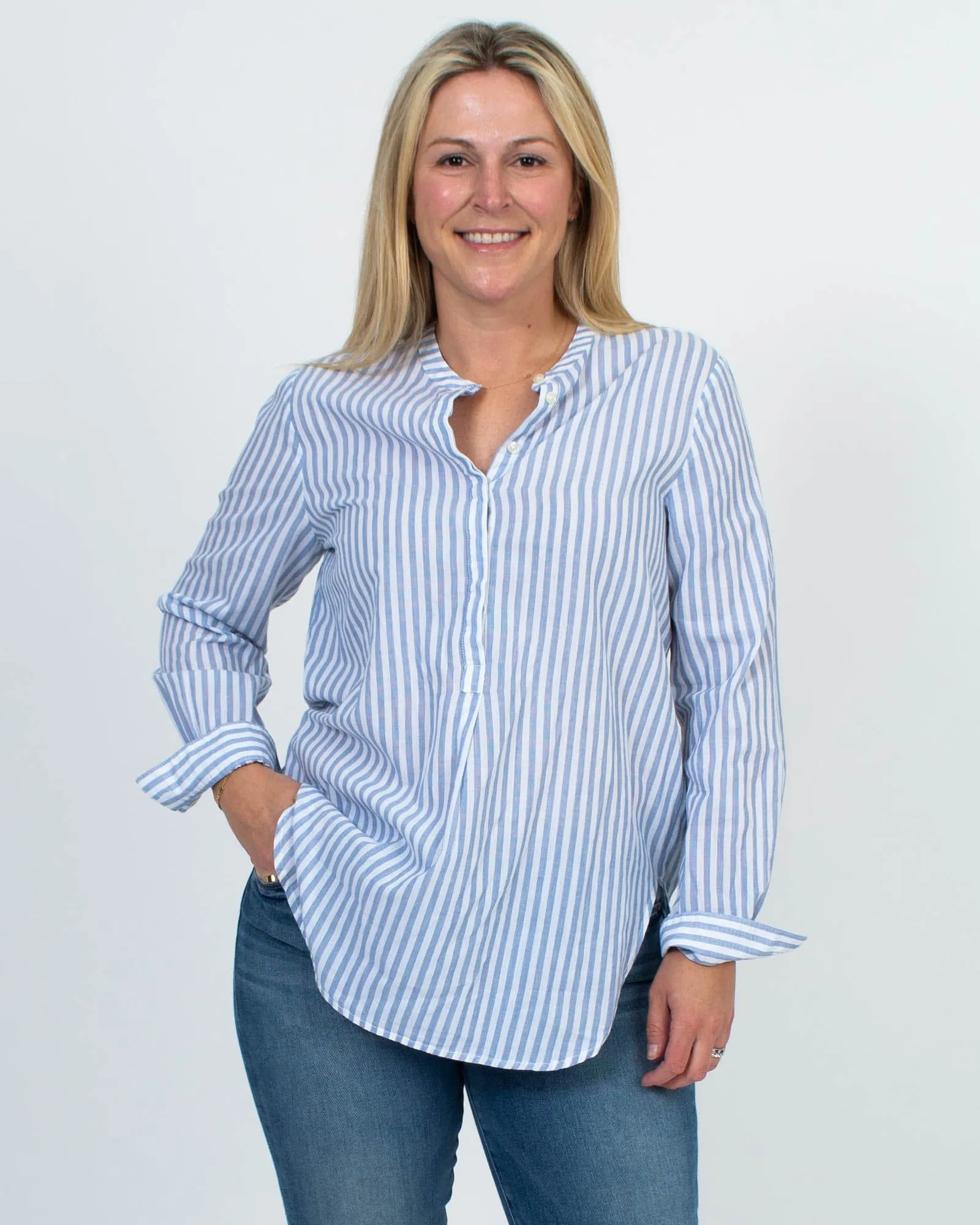 Henley Stripe Pullover Blouse