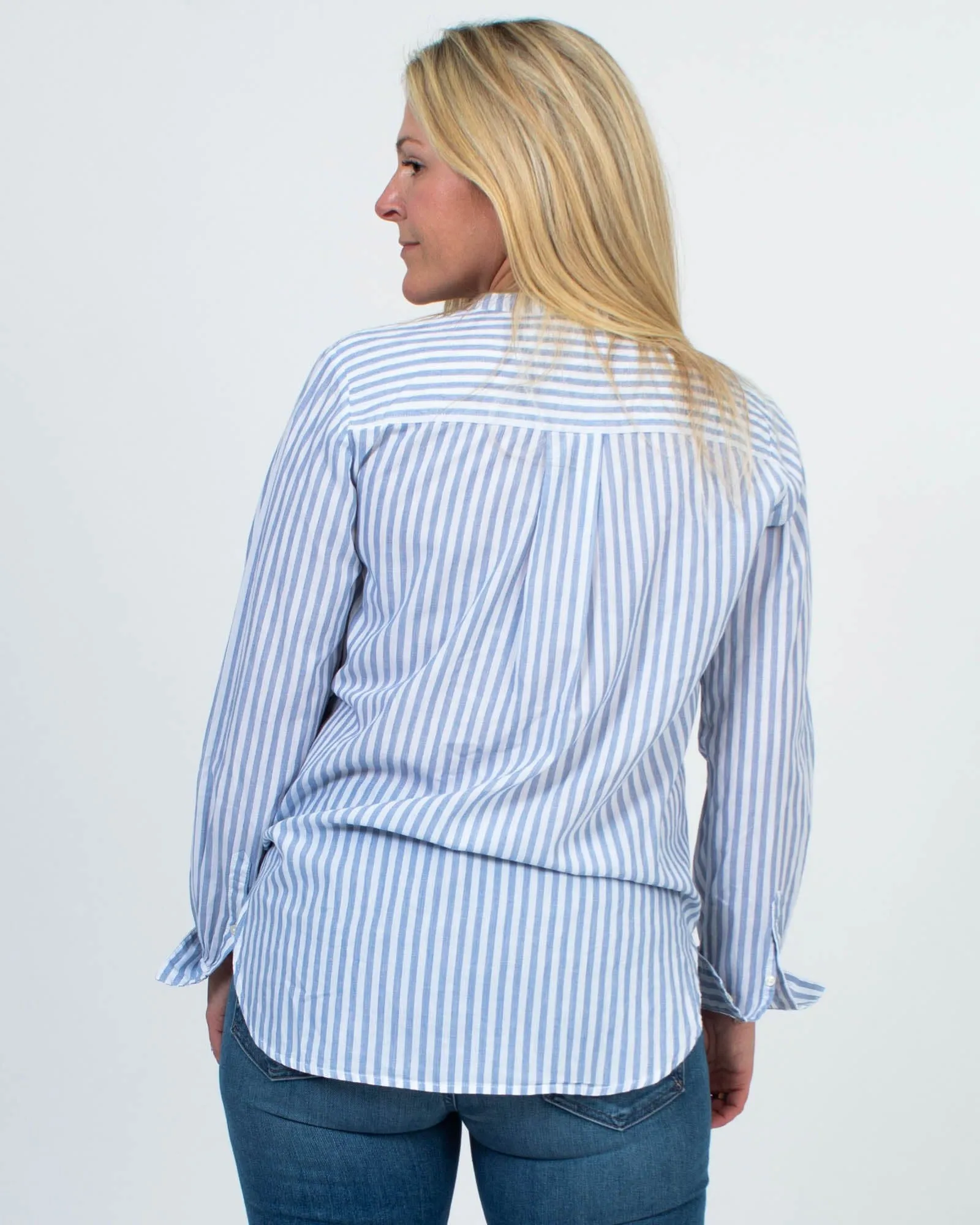 Henley Stripe Pullover Blouse
