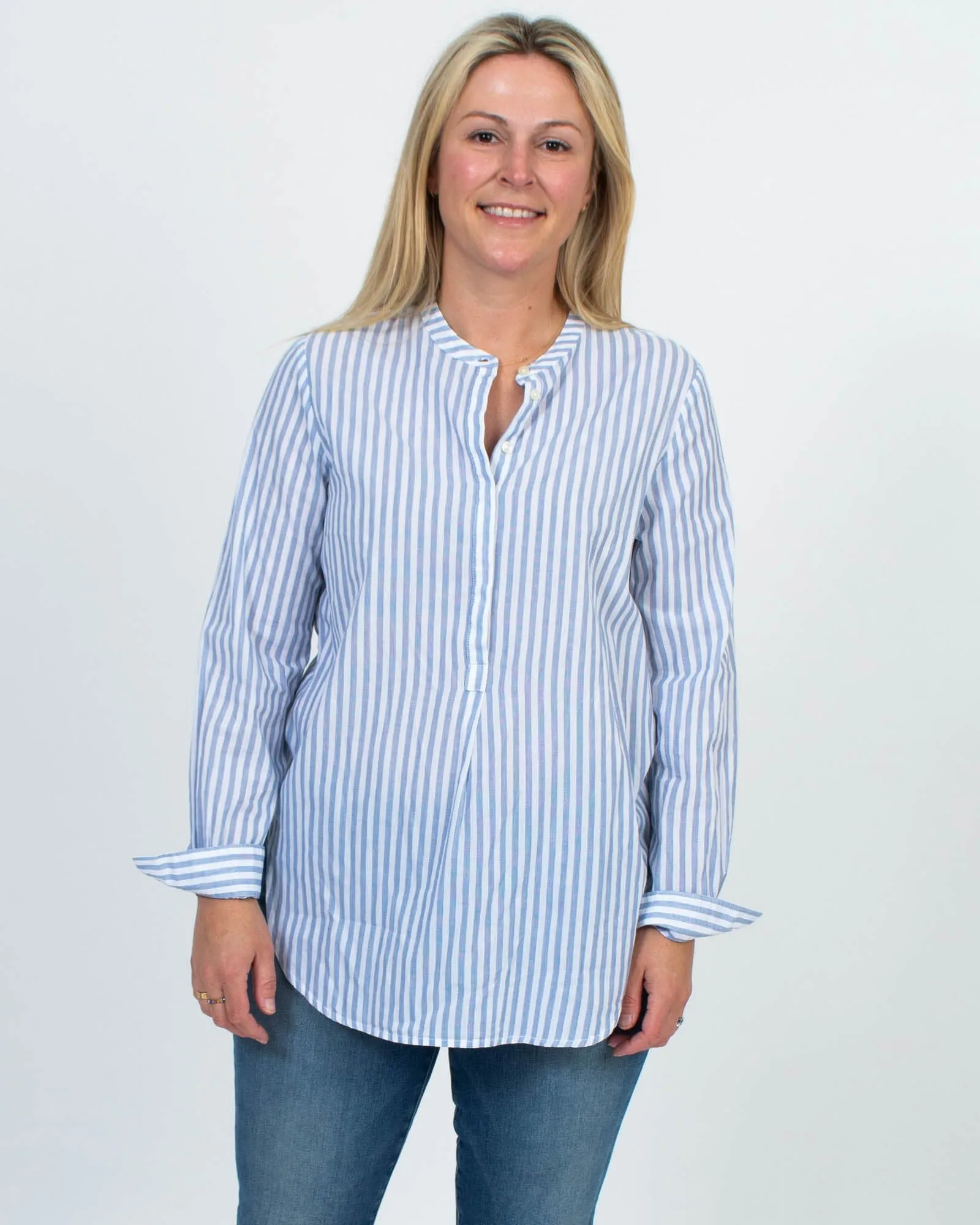Henley Stripe Pullover Blouse