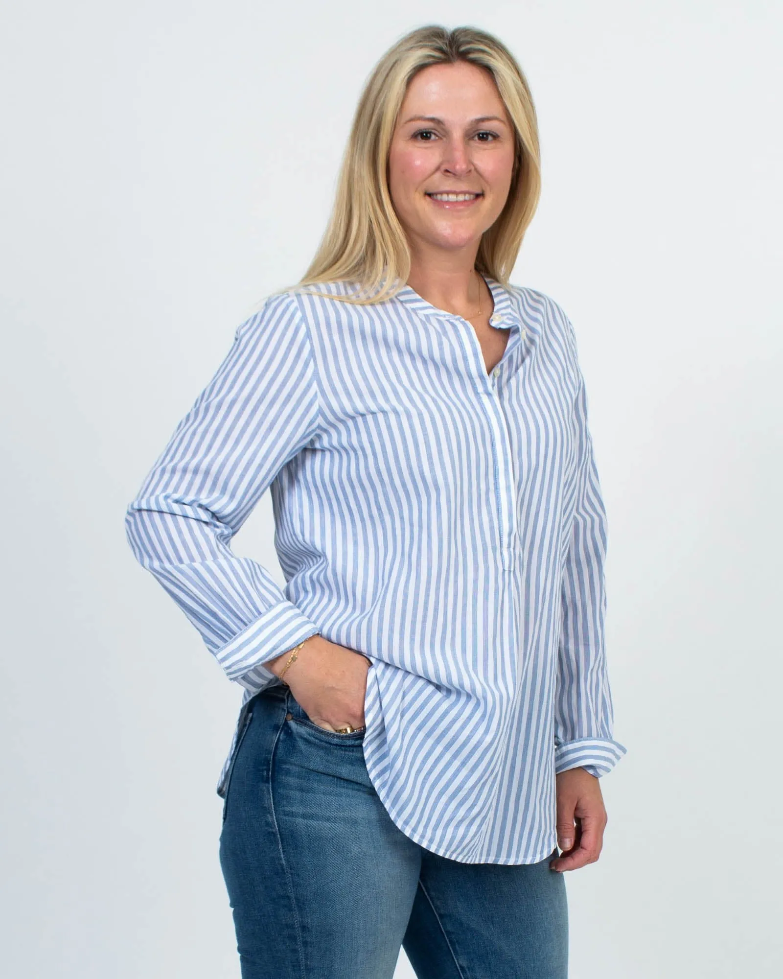 Henley Stripe Pullover Blouse