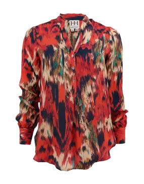Ikat Print Henley Blouse