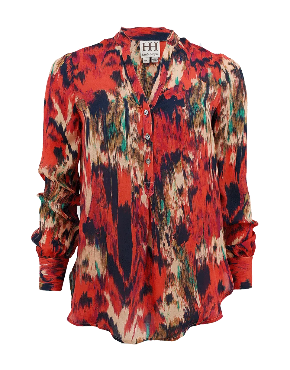 Ikat Print Henley Blouse