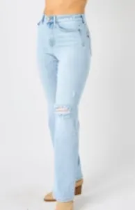 Judy Blue High Waisted & Back Ripped 90s Straight Jeans