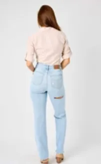 Judy Blue High Waisted & Back Ripped 90s Straight Jeans