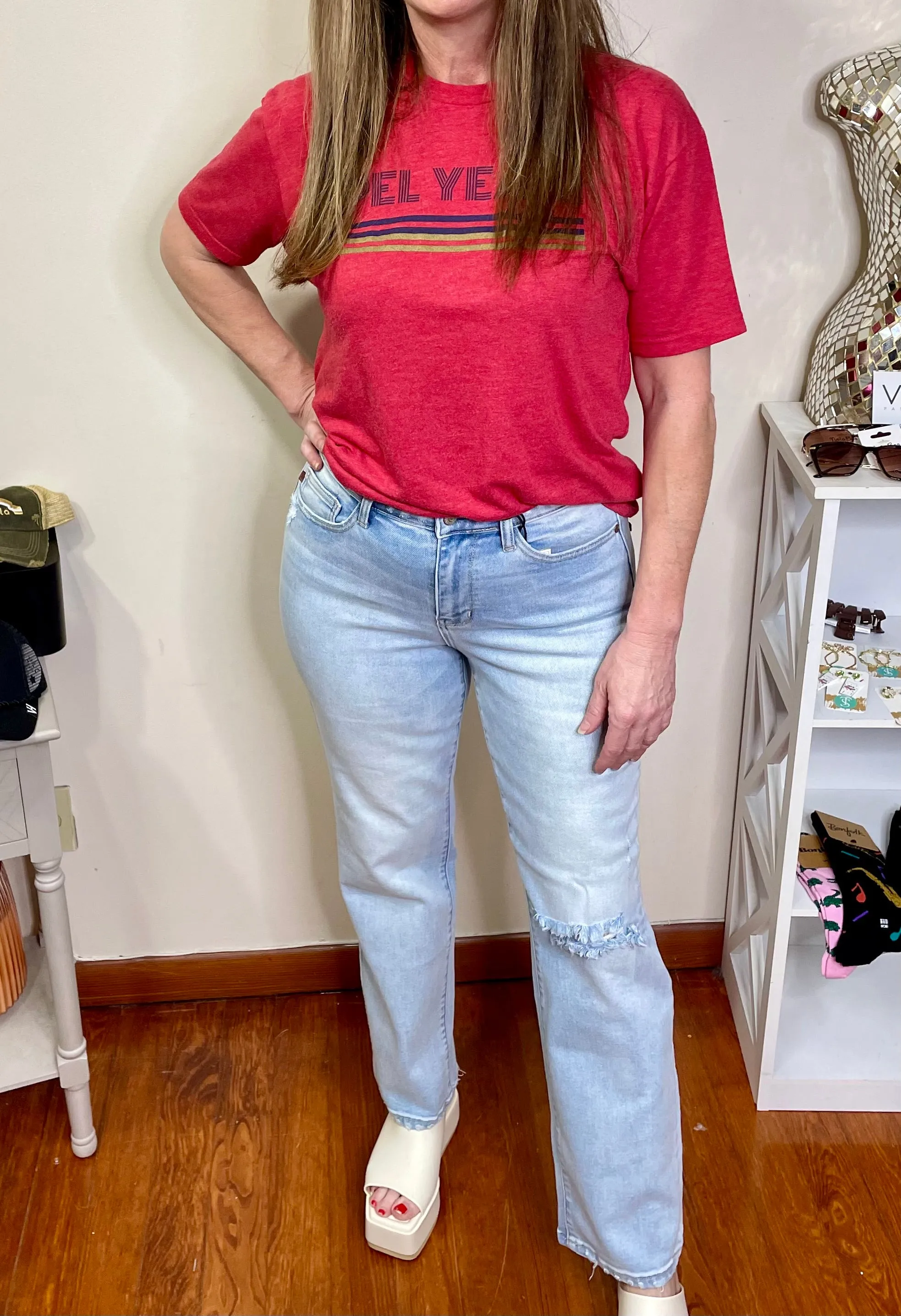 Judy Blue High Waisted & Back Ripped 90s Straight Jeans