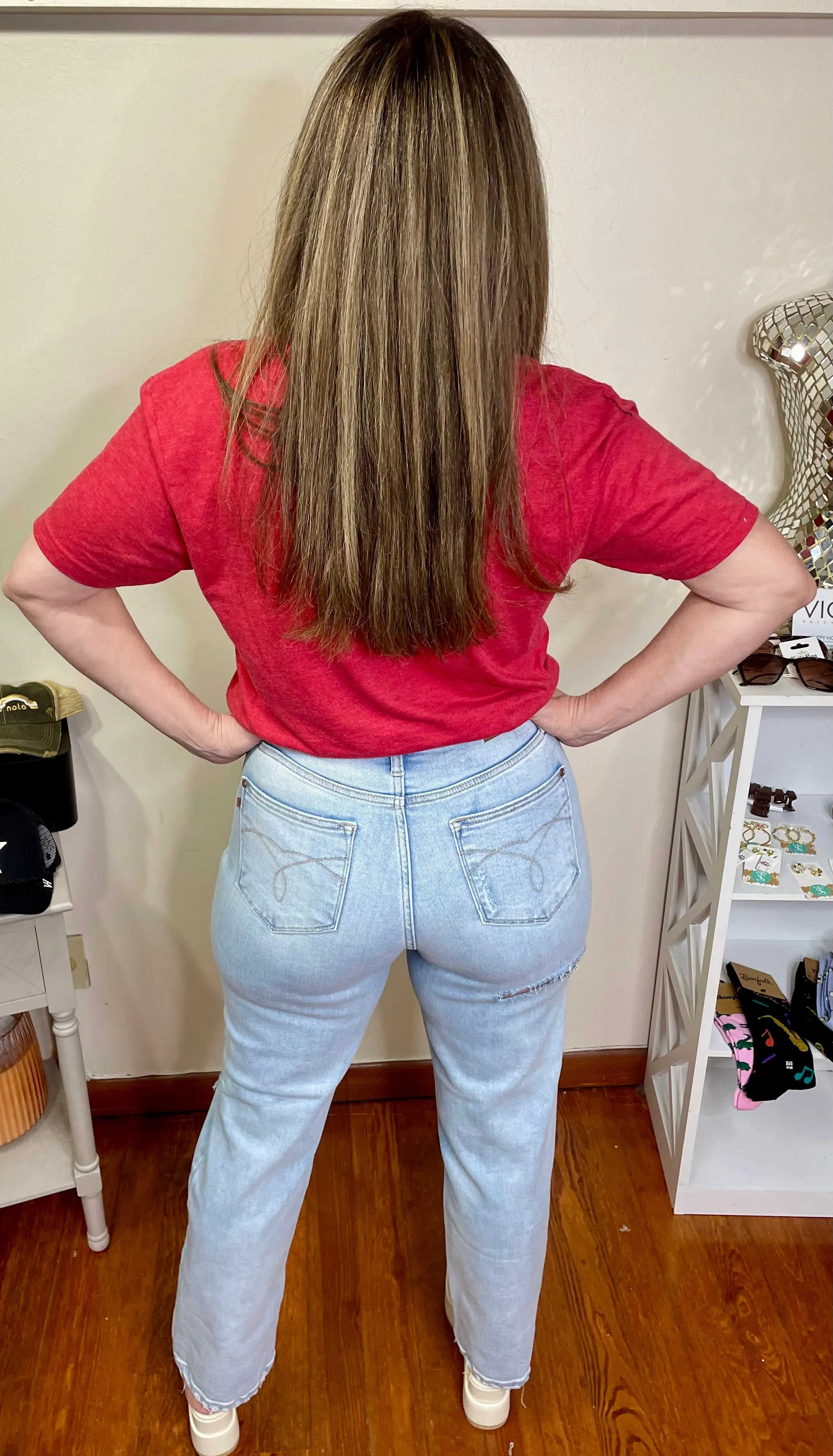 Judy Blue High Waisted & Back Ripped 90s Straight Jeans