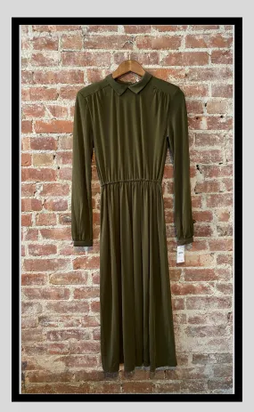 Khaki Dress with Classic Collar