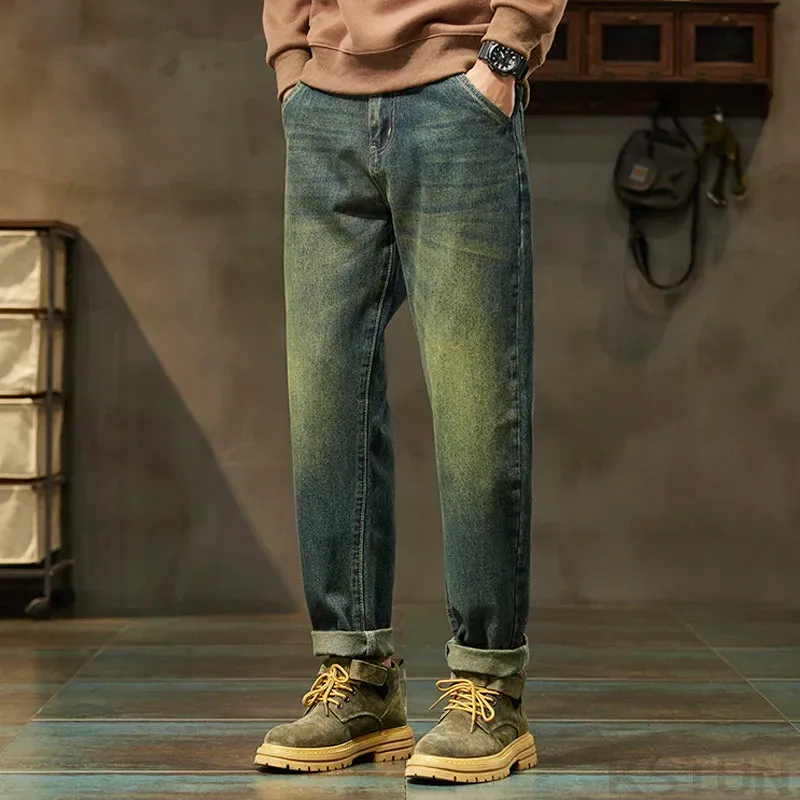 KSTUN 2024 Men's Jeans Retro Blue Men Harem Pants Loose Fit Vintage Mens Designer Clothing Denim Trousers Tapered Cowboys Homme