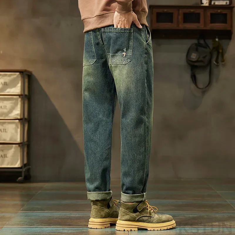 KSTUN 2024 Men's Jeans Retro Blue Men Harem Pants Loose Fit Vintage Mens Designer Clothing Denim Trousers Tapered Cowboys Homme