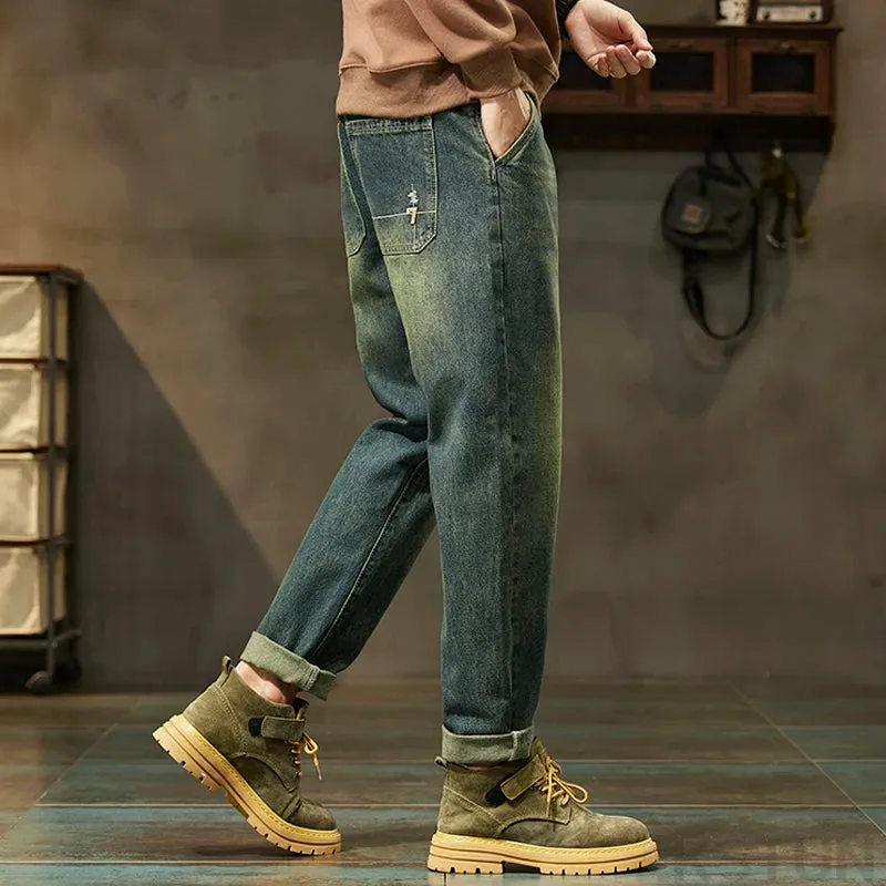 KSTUN 2024 Men's Jeans Retro Blue Men Harem Pants Loose Fit Vintage Mens Designer Clothing Denim Trousers Tapered Cowboys Homme