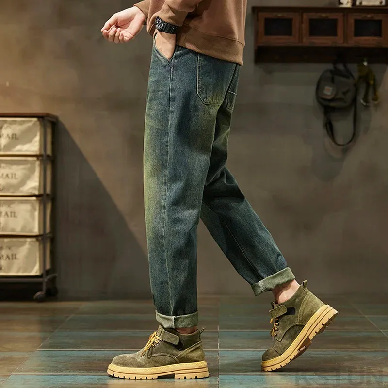 KSTUN 2024 Men's Jeans Retro Blue Men Harem Pants Loose Fit Vintage Mens Designer Clothing Denim Trousers Tapered Cowboys Homme