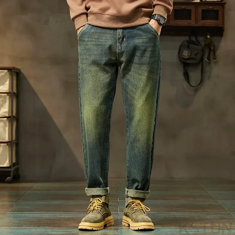 KSTUN 2024 Men's Jeans Retro Blue Men Harem Pants Loose Fit Vintage Mens Designer Clothing Denim Trousers Tapered Cowboys Homme