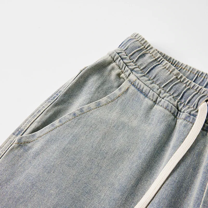 KSTUN Baggy Jeans Men Loose Fit Wide Leg Pants Casual Strawstring Male Denim Pants Retro Blue Men'Clothing Vintage Elastic Waist