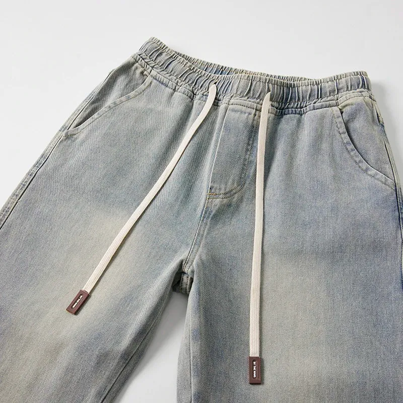 KSTUN Baggy Jeans Men Loose Fit Wide Leg Pants Casual Strawstring Male Denim Pants Retro Blue Men'Clothing Vintage Elastic Waist