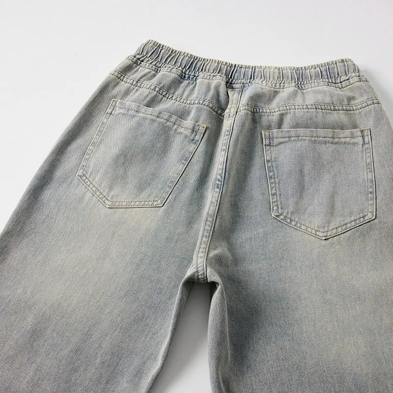 KSTUN Baggy Jeans Men Loose Fit Wide Leg Pants Casual Strawstring Male Denim Pants Retro Blue Men'Clothing Vintage Elastic Waist