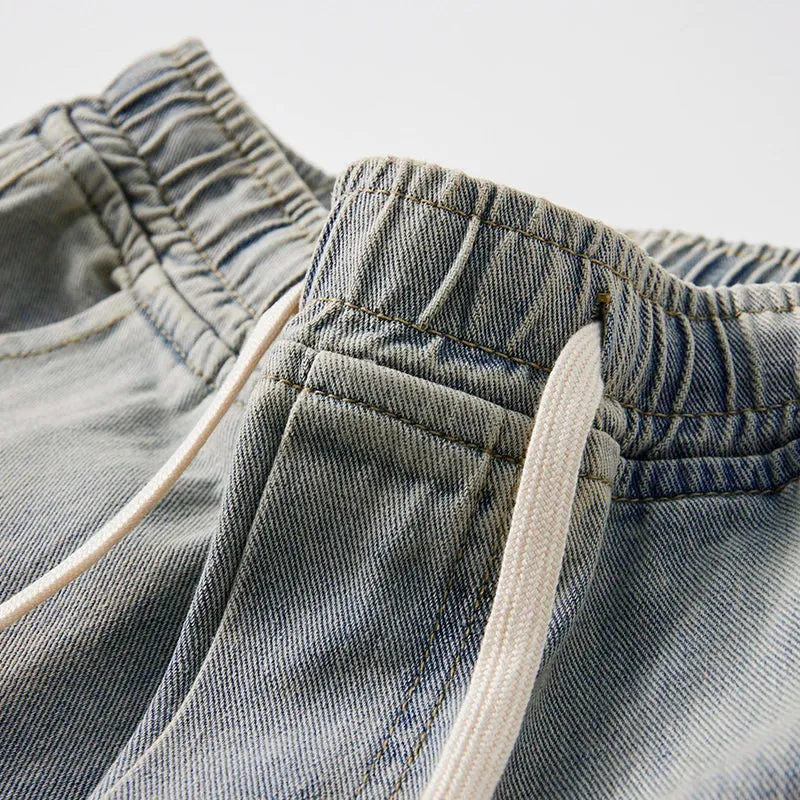 KSTUN Baggy Jeans Men Loose Fit Wide Leg Pants Casual Strawstring Male Denim Pants Retro Blue Men'Clothing Vintage Elastic Waist