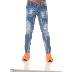 Light Blue Washed Fashion Jeans With Distress & Piping