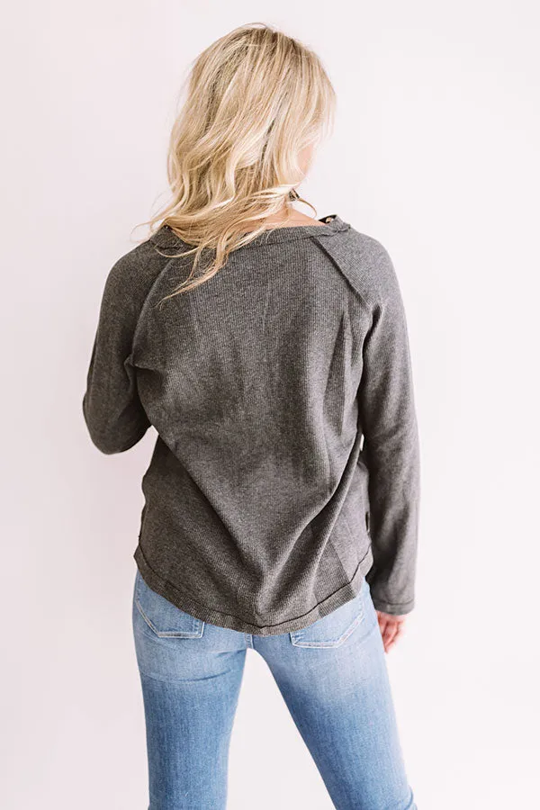 Lodges And Lattes Henley Top In Charcoal
