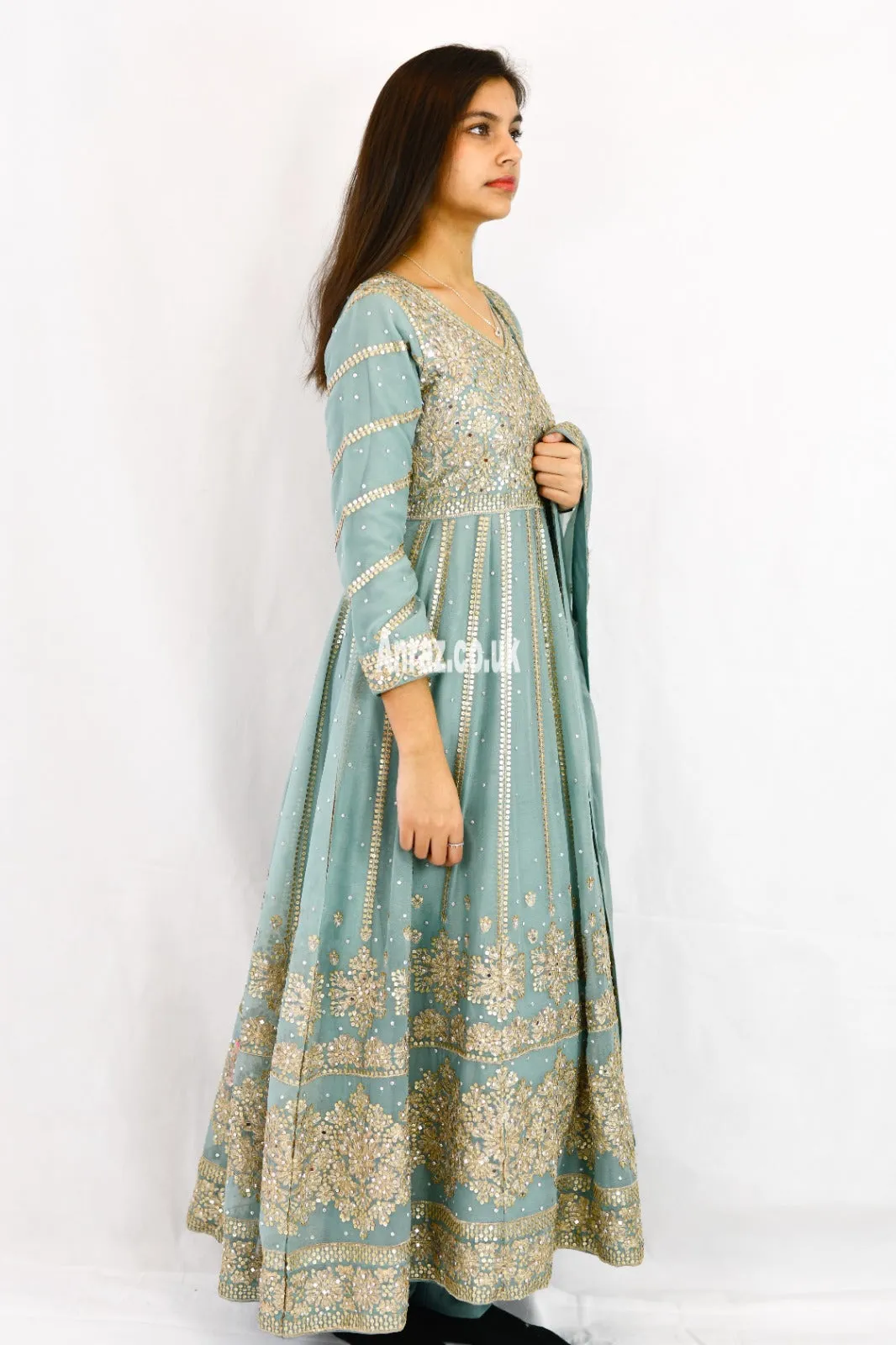 Long Maxi Dress Anarkali | Chiffon | Light Blue