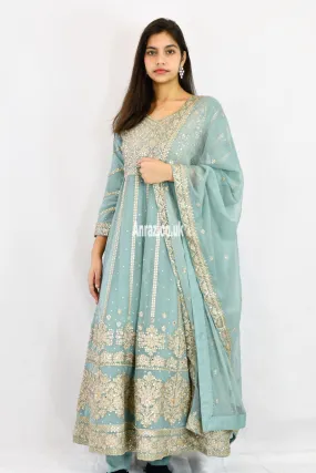Long Maxi Dress Anarkali | Chiffon | Light Blue