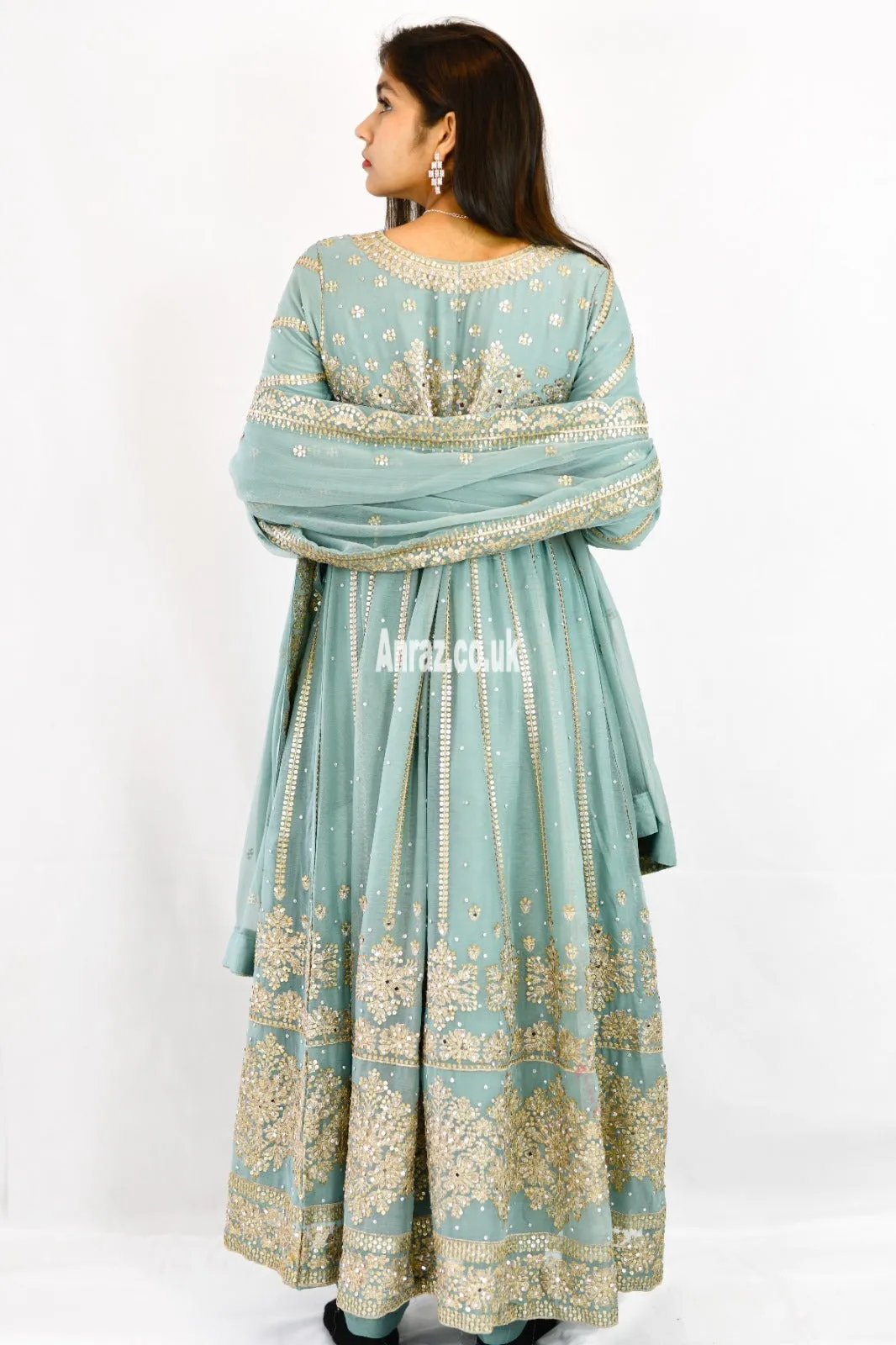 Long Maxi Dress Anarkali | Chiffon | Light Blue