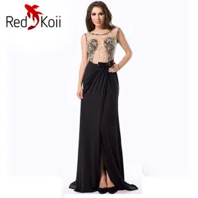 Long Slim Embroidered Backless Evening Dress
