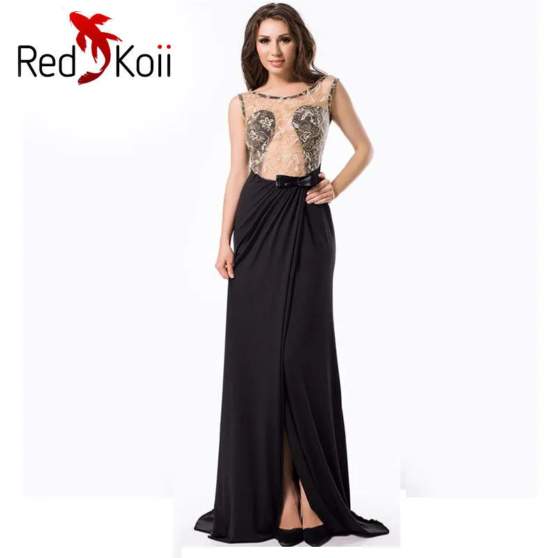 Long Slim Embroidered Backless Evening Dress