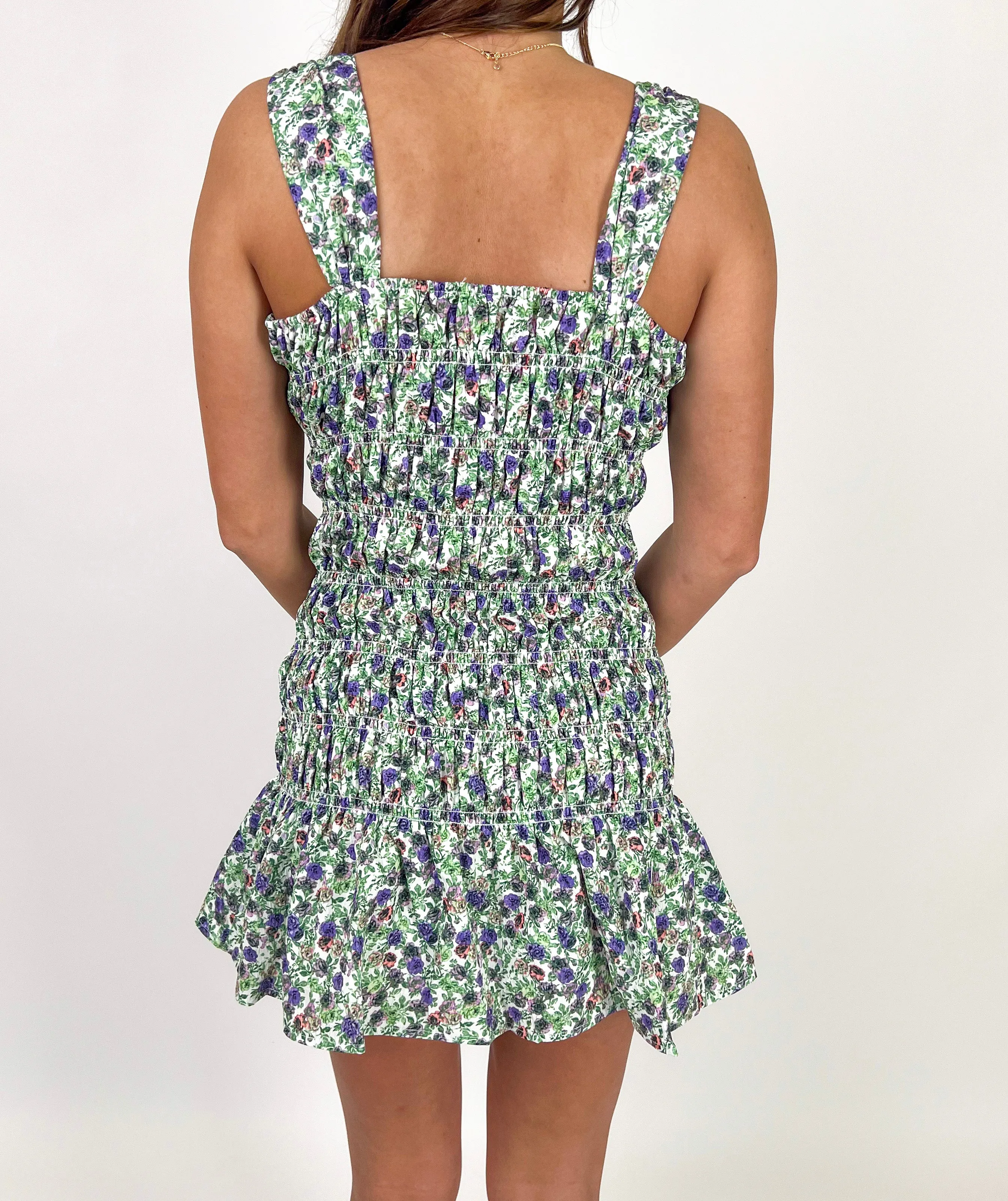 LOVE AND LAUGHTER SMOCKED FLORAL MINI DRESS