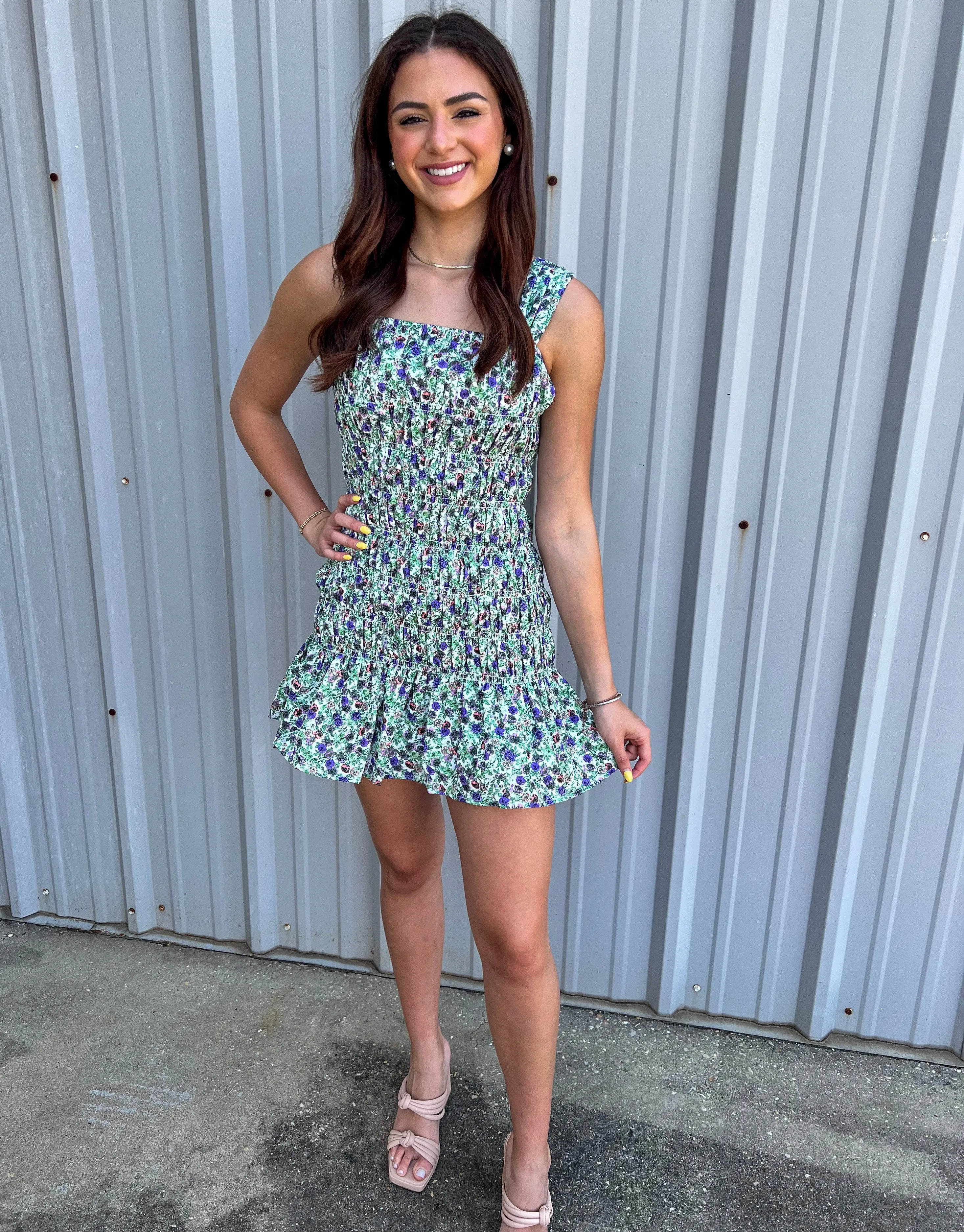 LOVE AND LAUGHTER SMOCKED FLORAL MINI DRESS