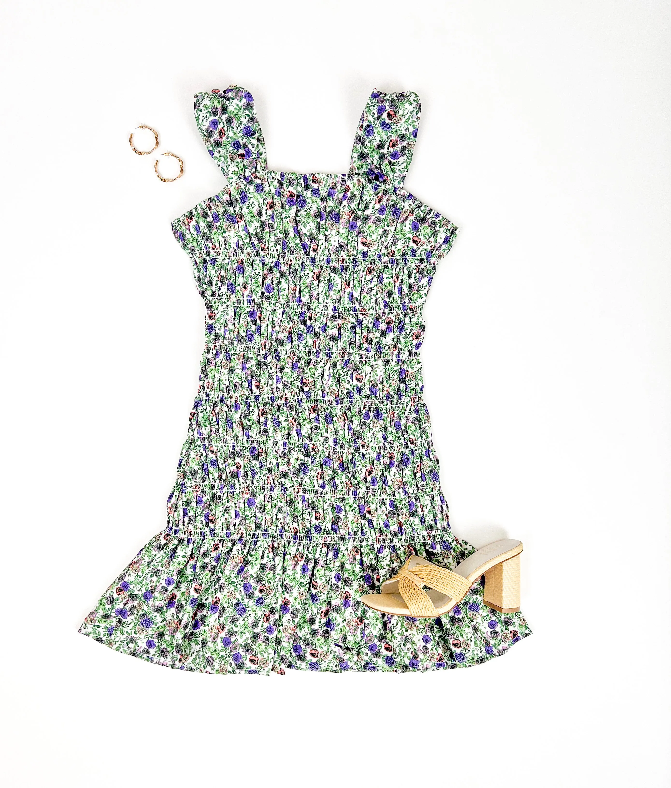 LOVE AND LAUGHTER SMOCKED FLORAL MINI DRESS