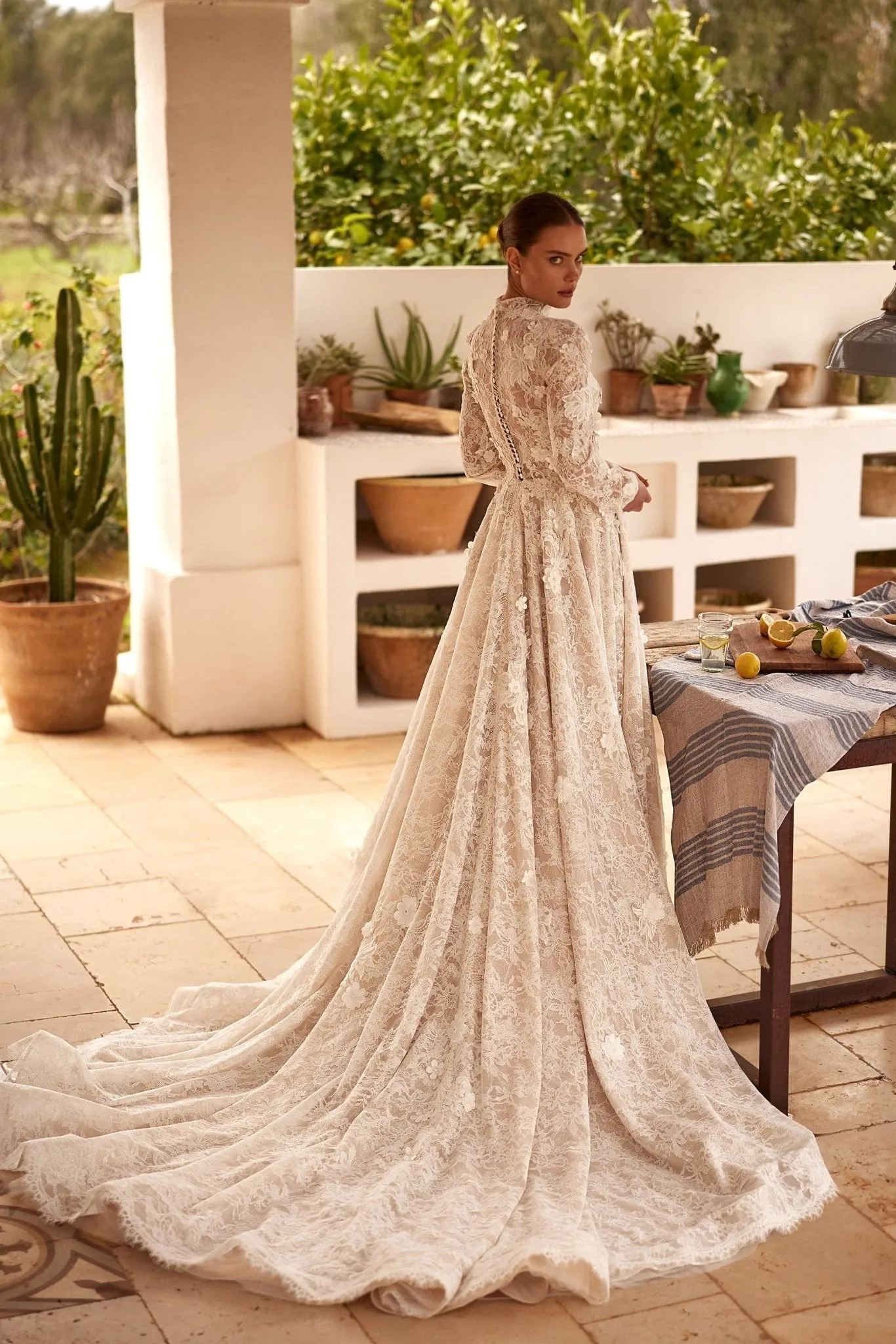 Luxury High Neck Modest Long Sleeve Vintage-Inspired Lace Wedding Gown Plus Size