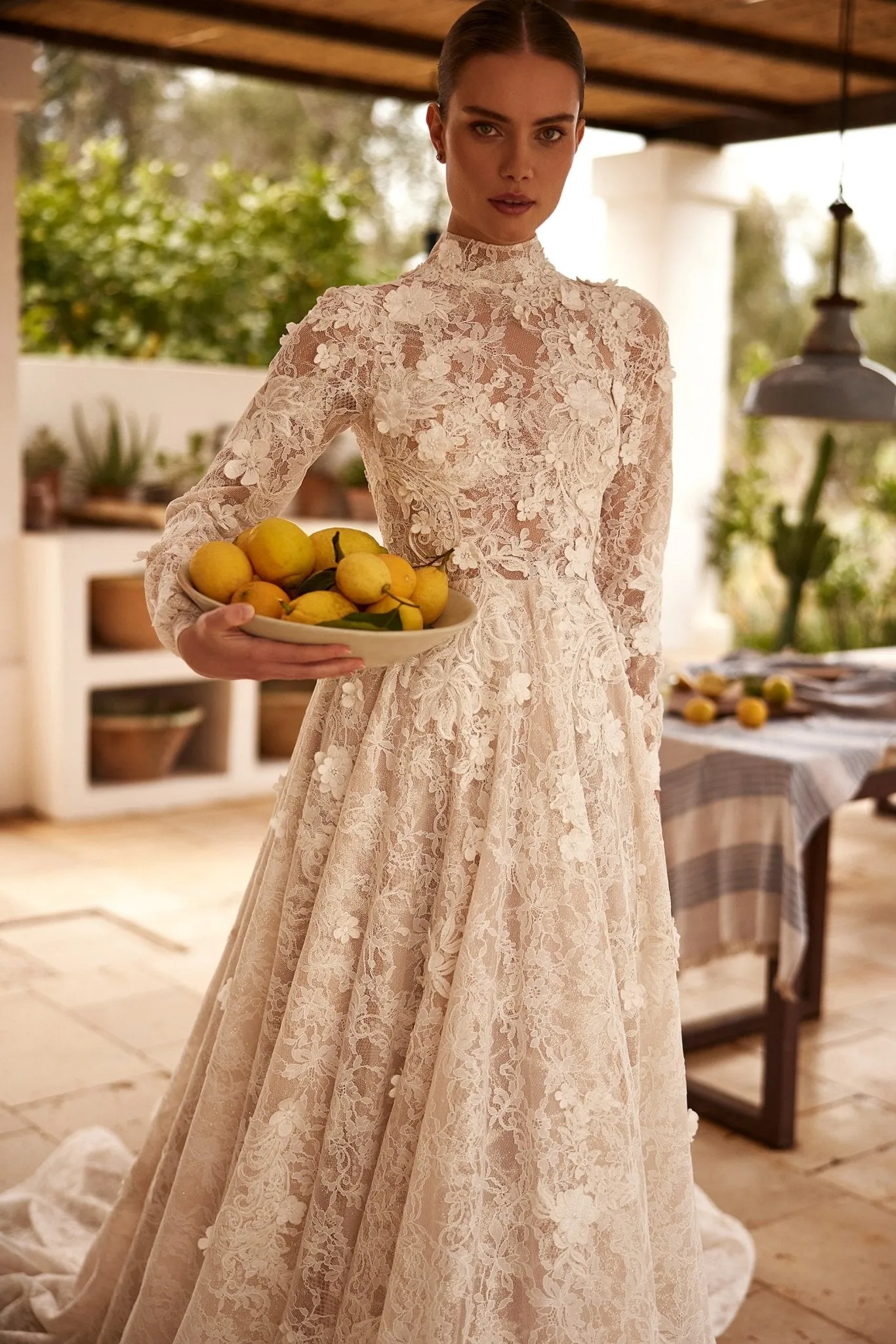 Luxury High Neck Modest Long Sleeve Vintage-Inspired Lace Wedding Gown Plus Size