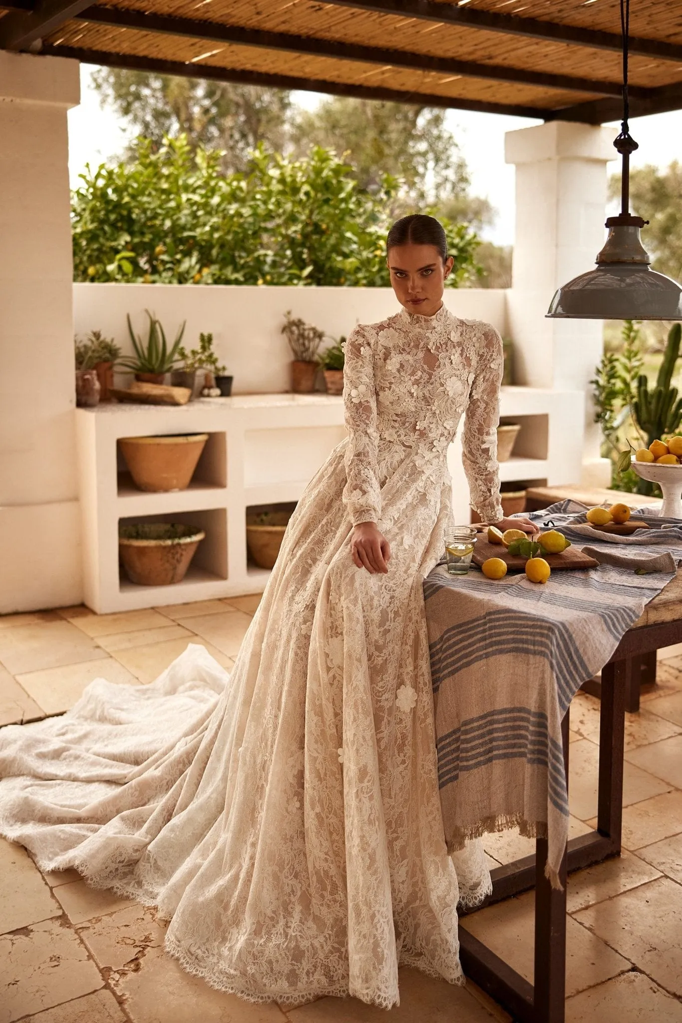 Luxury High Neck Modest Long Sleeve Vintage-Inspired Lace Wedding Gown Plus Size