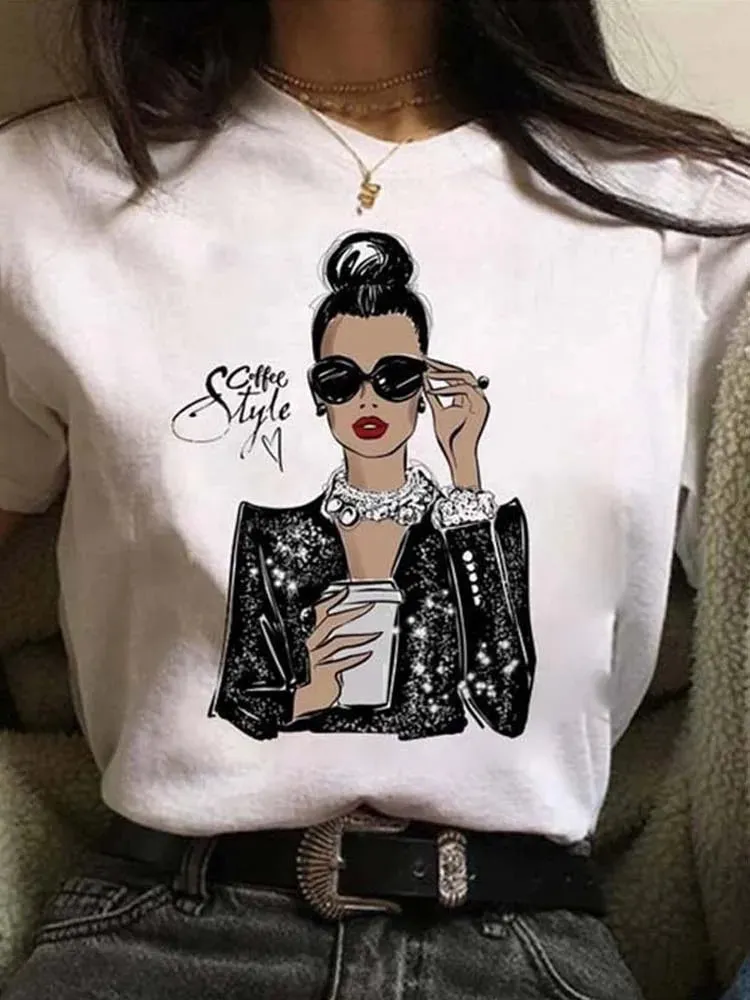 LVSANW Maycaur Hot Sales Printed Female Tshirt Women Fashion Graphic Printed T-Shirt Harajuku Korean Style Short Sleeves Clothes Female